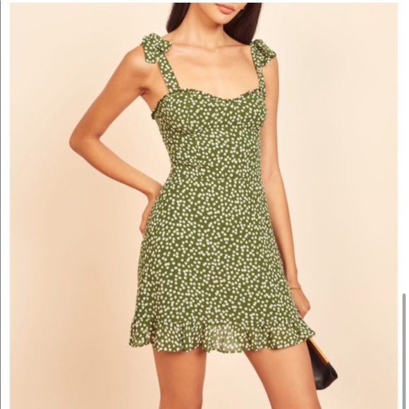 reformation christine dress green Rent The Breslin Metallic Green Midi Dress By Reformation main image 1